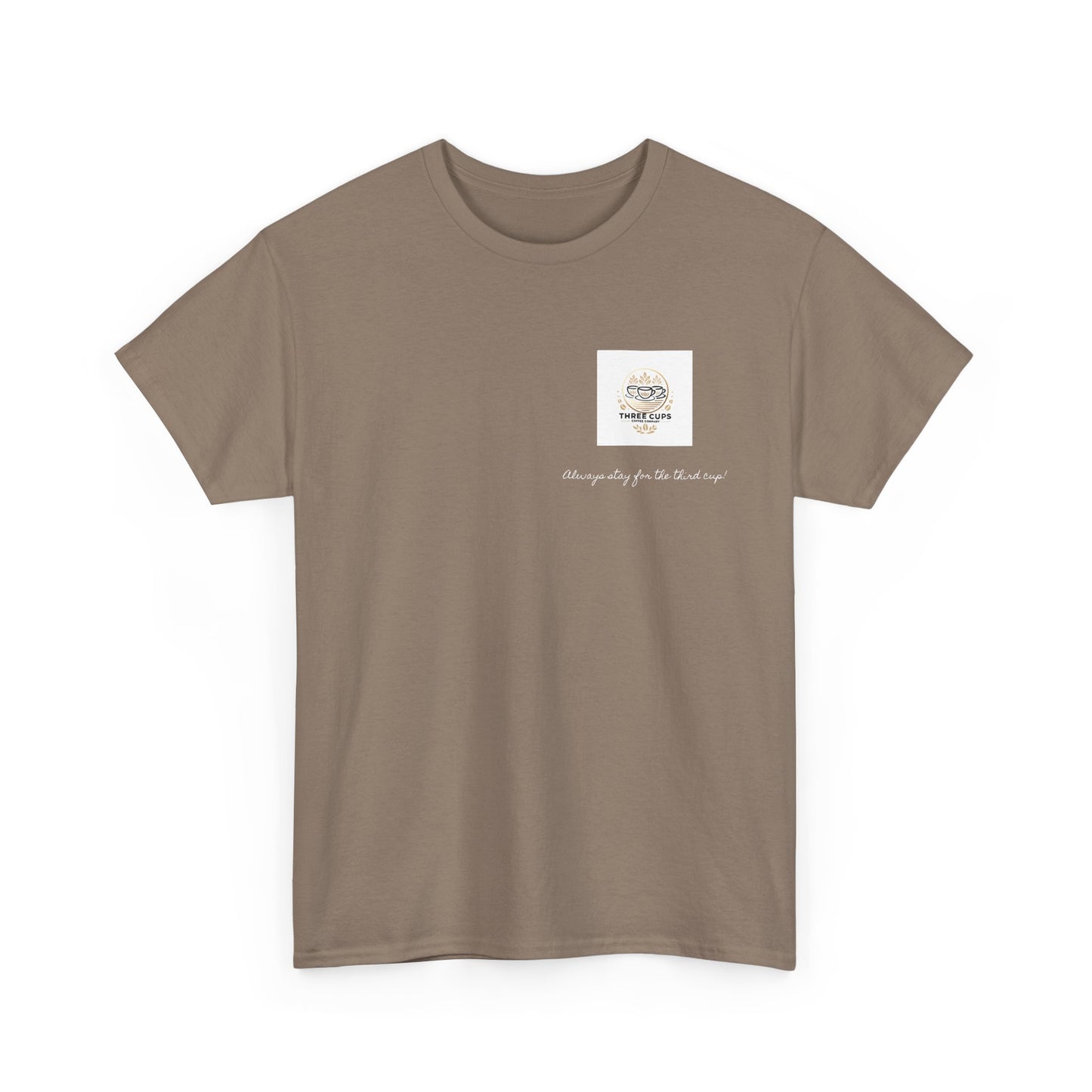 Three Cups Coffee Company Dark Roast Front Logo Tee - Unisex Heavy Cotton